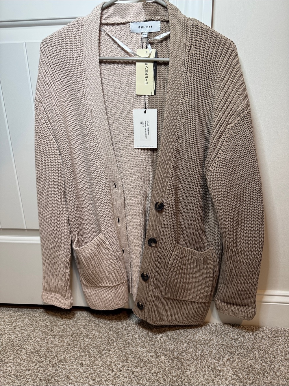 John + Jenn Men's Chunky Knit Taupe Cardigan with Front Pockets